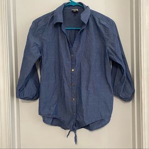 Anne Klein Denim Dotted Button Down Knot Shirt small